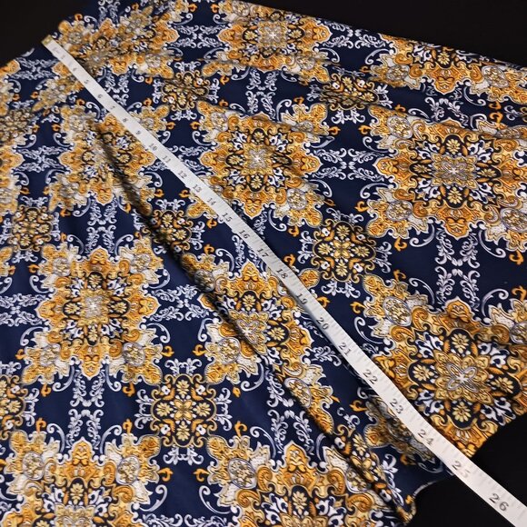 NEW Colette Mali Brushed Knit Foldover Knee Length Skirt Navy Blue Yellow/Tan XS - Picture 8 of 8